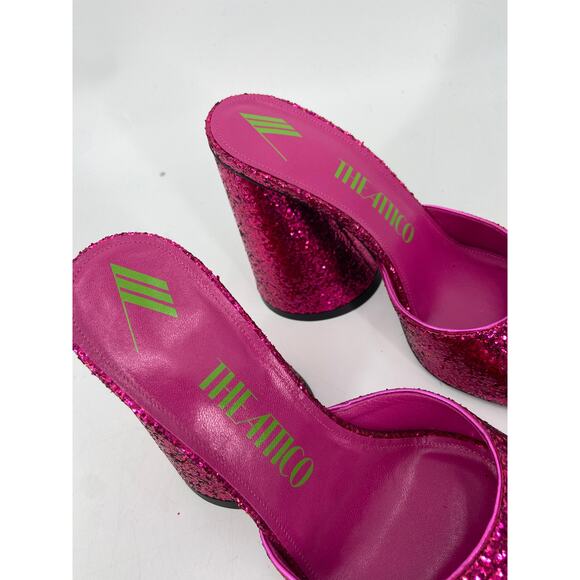 ATTICO Devon Fuchsia Mule Heel Pink Glitter Sparkle 38.5 NEW - Picture 3 of 7